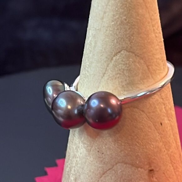 NWT Chocolate Bronze Pearls 3 Stone Ring in Sterling Silver 10 - Picture 5 of 16